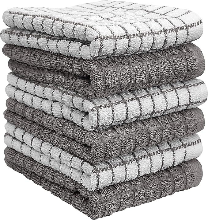 Bumble Kitchen Towels (6-Pack), 16"x28", 100% Cotton Dish Towels - Gray | 380 GSM | Soft kitchen hand towels , Highly Absorbent & Durable Dish Towels for kitchen with Hanging Loop