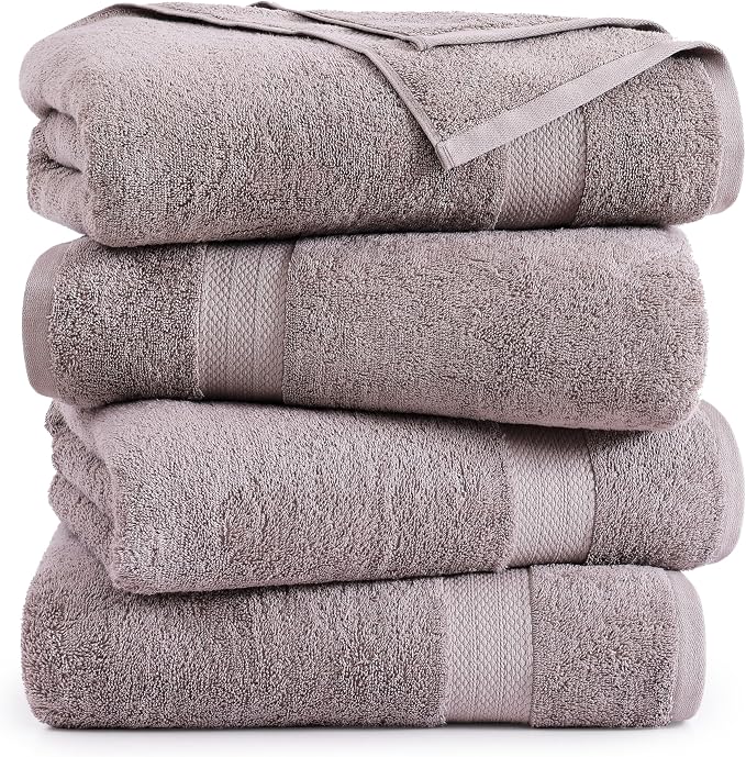 LANE LINEN Towel Set 4 Piece Soft Absorbent Quick Dry - Platinum | Towel Pack - Terry Weave Comfort, Long-Lasting Comfort, Hotel-Style Look, Gets Softer With Every Wash, Machine Washable