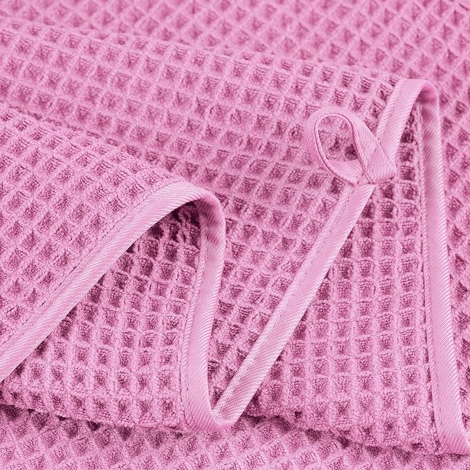 POLYTE 430 GSM Poly Blend Microfiber Quick Dry Waffle Bath Towel Set of 6 | 2-Body Towels, 2-Hand Towels, 2-Wash cloths, Oversize, Lint Free