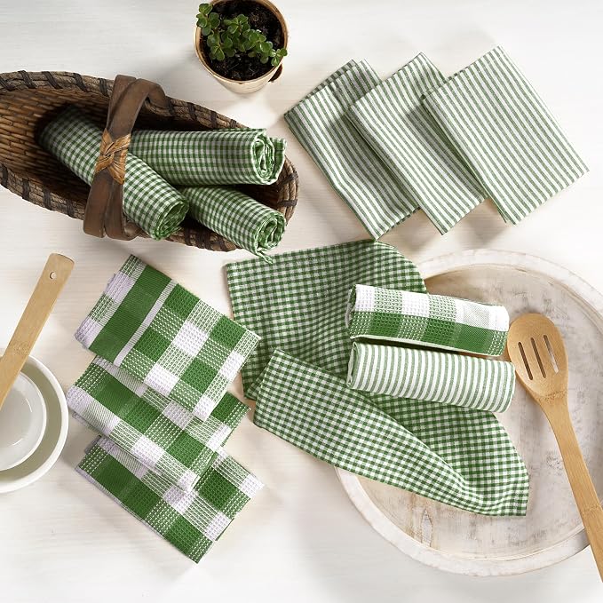 LANE LINEN 100% Cotton Kitchen Dish Cloths, Ultra Soft Absorbent Quick Drying Dish Towels, Multiweave Wash Cloths Dish Towel Sets, 12x12 Inches, 12 Pack - Olive