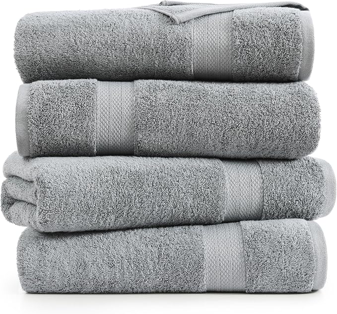 LANE LINEN Bath Towel Set 100% Cotton 4 Piece Soft Absorbent - Grey | Oeko-Tex Bath Towels - Ring-Spun Cotton, Terry Weave Comfort, Long-Lasting Comfort, Hotel-Style Look, Machine Washable