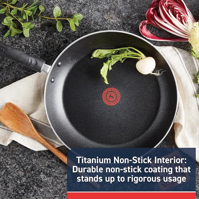T-Fal Experience Nonstick Fry Pan 12.5 Inch, Induction, Oven Broiler Safe 400F, Non Stick Frying Pan, Skillet, Kitchen Egg Pan, Omelet Pan, Cookware, Pots and Pans, Home, Dishwasher Safe, Black