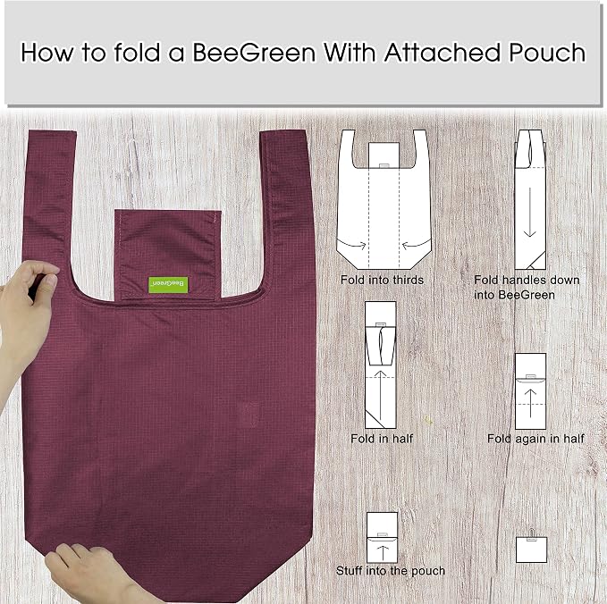 BeeGreen Green Reusable Grocery Bags Wholesale Green Reusable Kitchen Bags Bulk Foldable-Machine Washable with Zipper Storage Pouch 20 Packs