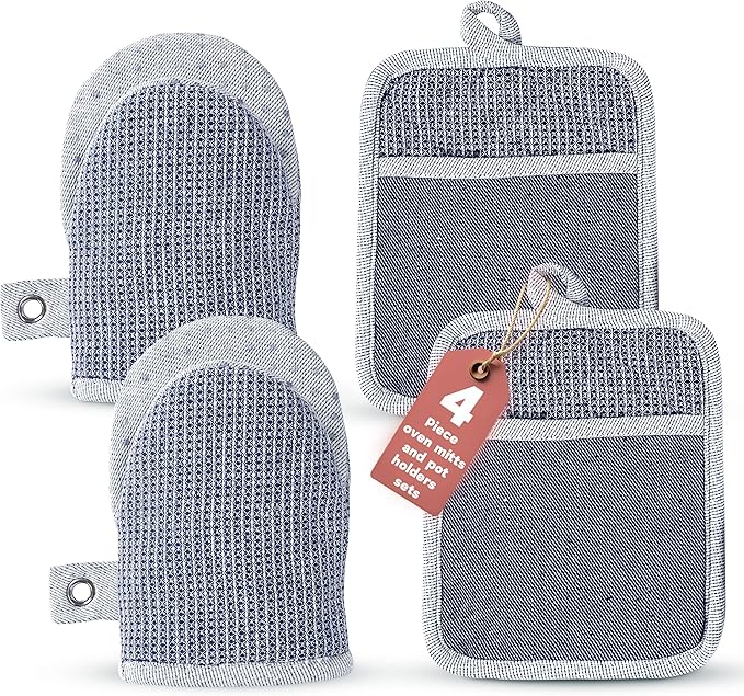 Casa Platino Silicone Oven Mitts & Potholders, 4-Piece – Pot Holders for BBQ & Baking, Oven Mitt for Kitchen & Microwave – Heat Resistant Up to 500°F, Durable & Flexible – Indigo