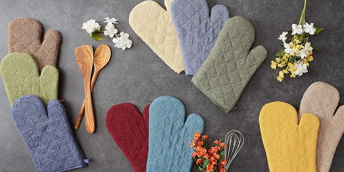 DII Basic Terry Collection 100% Cotton Quilted, Oven Mitt, Stonewash Blue, 2 Piece