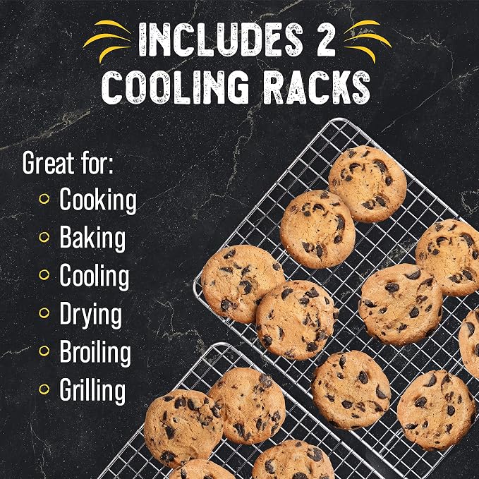 Checkered Chef Cooling Rack for Cooking and Baking, 11 ¾" x 17, Set of 2 | Stainless Steel, Oven Safe, Grid Wire Design
