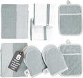 Casa Platino 8-Piece Mini Oven Mitt & Pot Holder Set – 500°F Heat Resistant with Silicone Grip, Includes 2 Kitchen Towels & 2 Dish Cloths for Drying – Non-Slip, Durable, Machine Washable – Grey