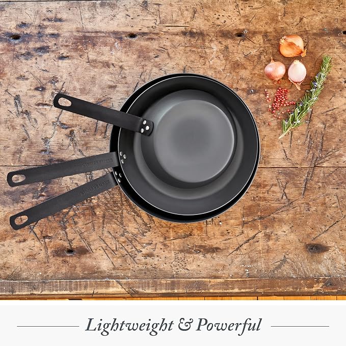 Merten & Storck 8" Pre-Seasoned Carbon Steel Frying Pan Skillet | Natural Nonstick with Use, Induction & All Stovetop Suitable, Grill & Campfire Safe, Even Heating, Indoor/Outdoor Use