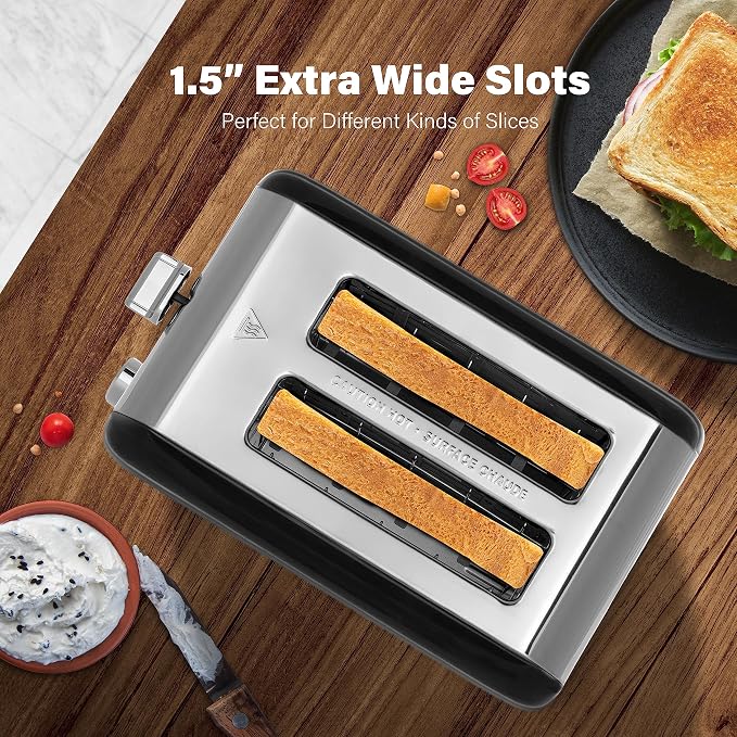 YSSOA 2-Slice Toaster with Extra Wide Slot & Removable Crumb Tray, 5 Browning Setting and 3 Function: Bagel/Defrost/Cancel, Retro Stainless-Steel Style, for Bread & Waffle, Black