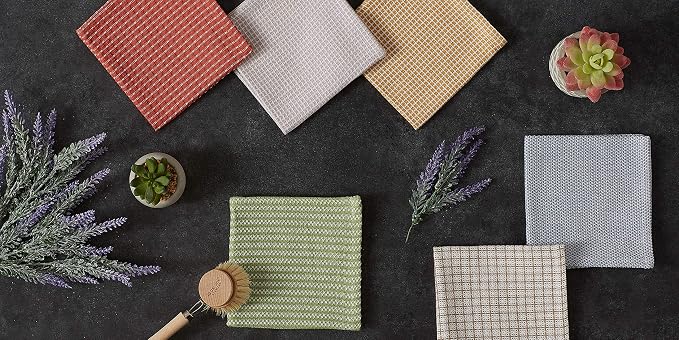 DII Everyday Kitchen Assorted Dishcloth Set of 5, 12x12, Antique Green