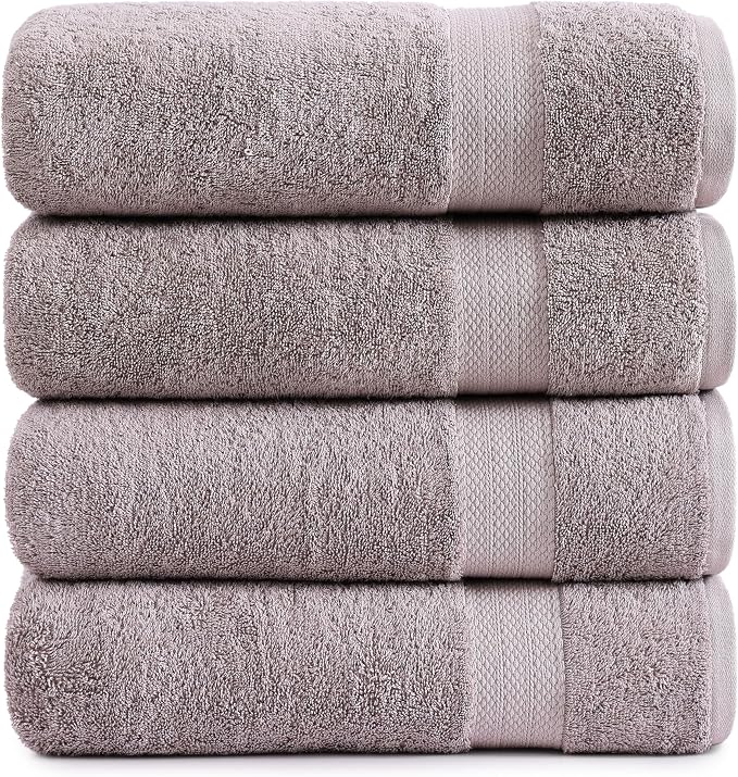 LANE LINEN Towel Set 4 Piece Soft Absorbent Quick Dry - Platinum | Towel Pack - Terry Weave Comfort, Long-Lasting Comfort, Hotel-Style Look, Gets Softer With Every Wash, Machine Washable