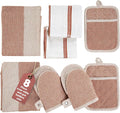 Casa Platino Potholders for Kitchens, 8-Piece – 500°F Heat Resistant Oven Mitts and Pot Holders, Mini Oven Mitt with Silicone Grip, 2 Kitchen Towels & 2 Dish Cloths – Durable & Non-Slip – Canyon Rose