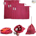 100% Cotton Set of 6 Reusable Fridge Storage Bags | Eco-friendly Natural Cotton Vegetable Bags with Drawstring Closure in Onion Pink