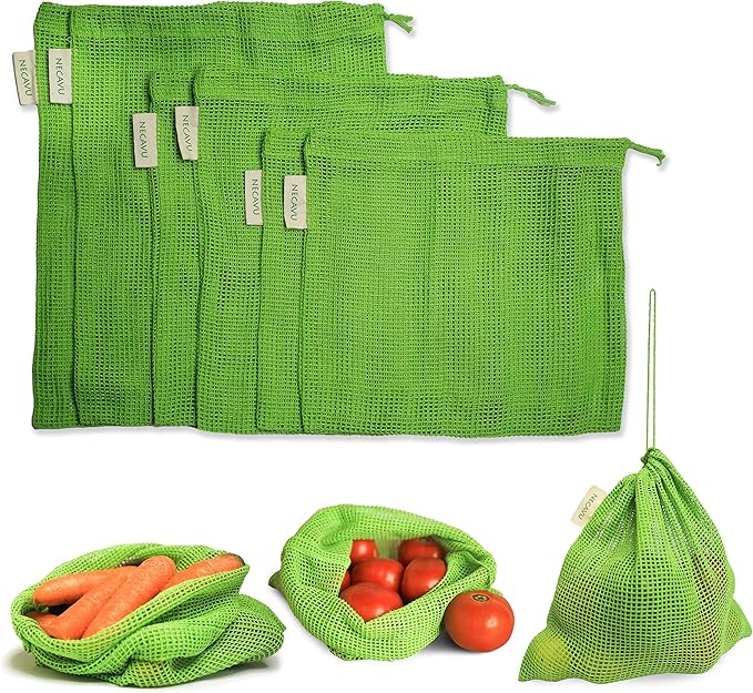 100% Cotton Set of 6 Fridge Bag | Eco-Friendly Natural Vegetables Bags for Fridge Storage & mesh net Vegetable Bag Fridge | Multi-Purpose Eco-Friendly Cotton mesh Bag (Neem Green)