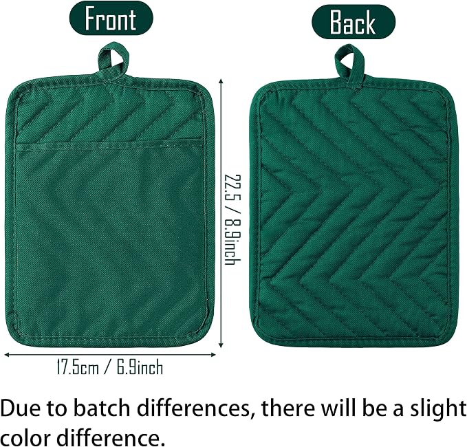 5Pack Pocket Pot Holders Cotton Heat Resistant Potholder Multipurpose Hot Pads Machine Washable Oven Mitts Heat Pads for Daily Kitchen Baking and Cooking 8.9 x 6.9 in Dark Green