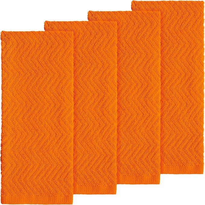 100% Cotton Kitchen Towels 15x25 in, Orange Set (Pack of 4)