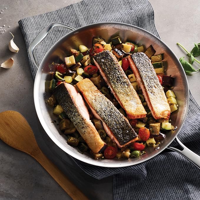 Tramontina Signature Tri-Ply Clad Stainless Steel 12-Inch Large Frying Pan | Induction-Ready Skillet with Helper Handle, Dishwasher-Safe, NSF-Certified, Made in Brazil